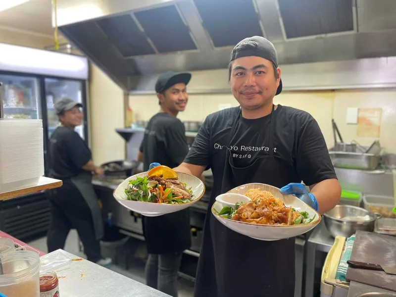 Platter of Asian fusion dishes prepared by the Chai-Yo catering team